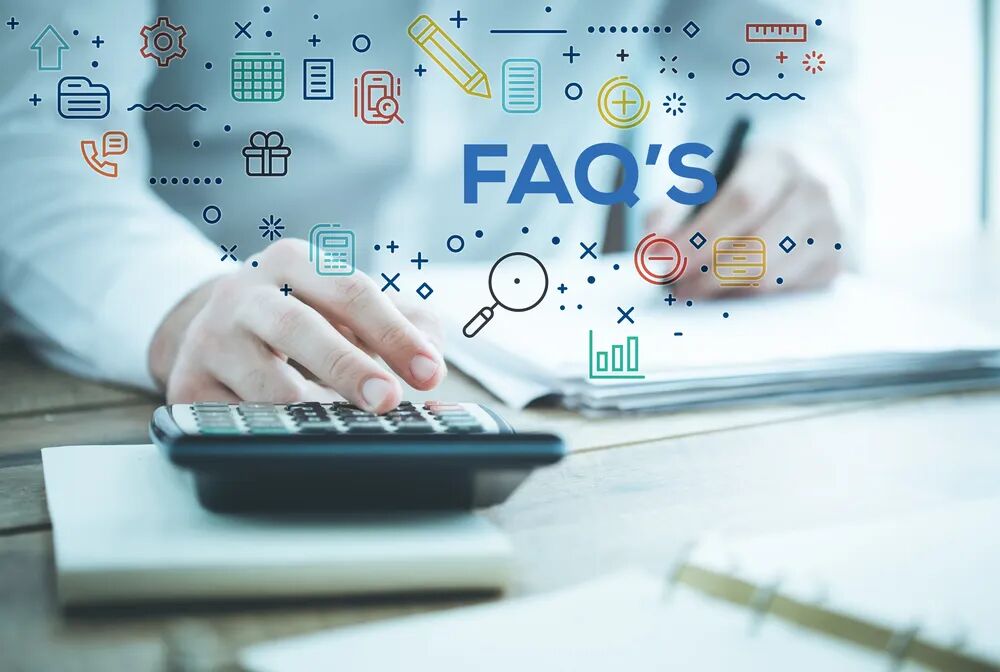 Illustration of frequently asked questions being worked through at a desk